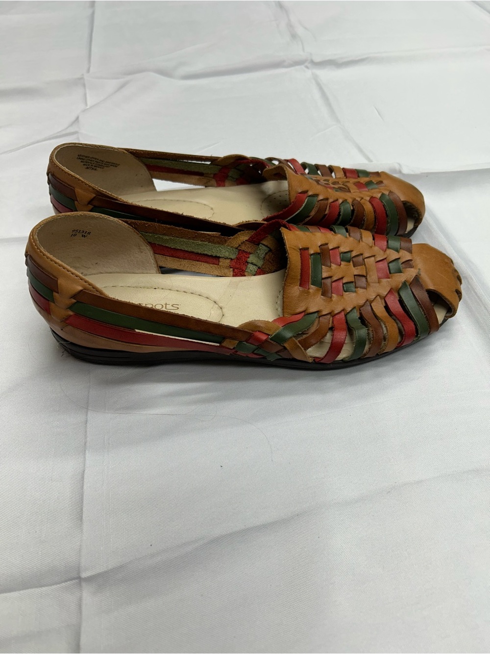 Softspots Trinidad Multicolor Leather Huarache Sandals Flat Size 10W Wide